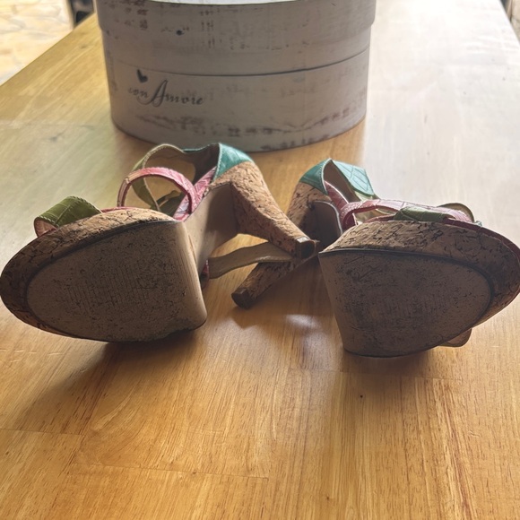 Bakers multicolor croc-embossed leather strappy heels - Pink, Teal & Lime - Picture 2 of 3